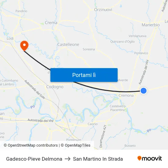Gadesco-Pieve Delmona to San Martino In Strada map