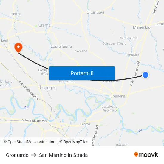 Grontardo to San Martino In Strada map