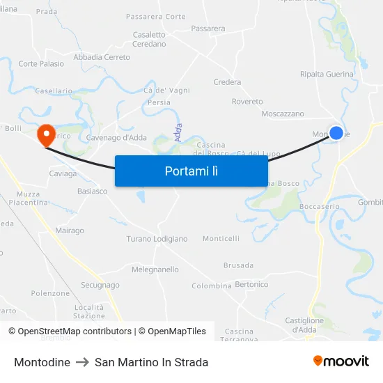 Montodine to San Martino In Strada map