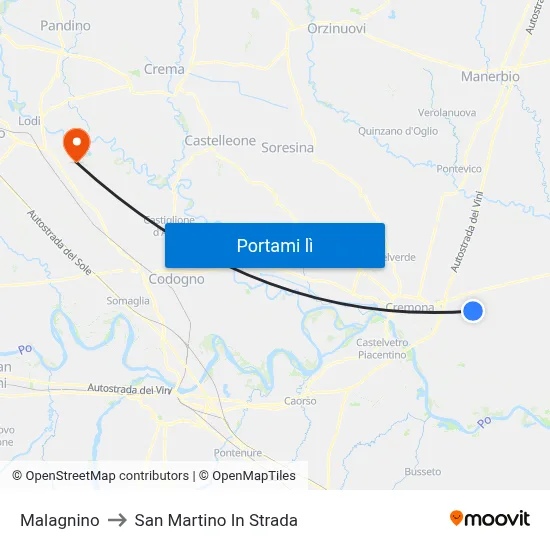 Malagnino to San Martino In Strada map