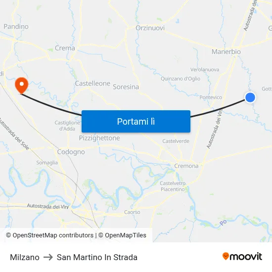 Milzano to San Martino In Strada map