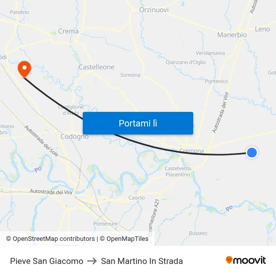 Pieve San Giacomo to San Martino In Strada map