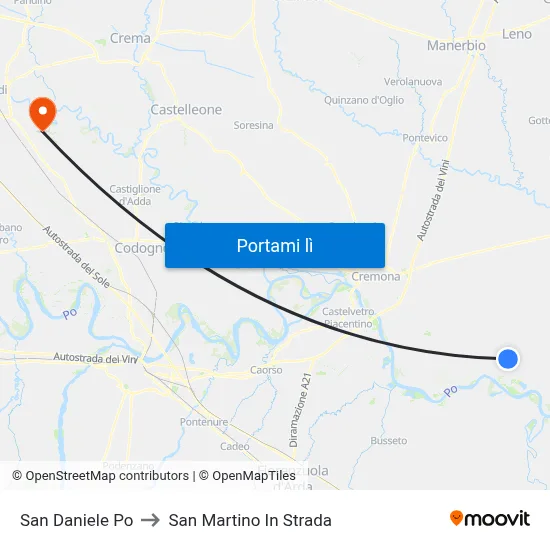 San Daniele Po to San Martino In Strada map