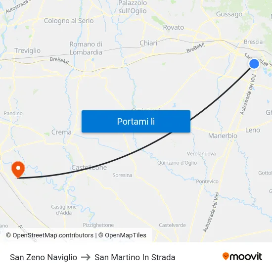 San Zeno Naviglio to San Martino In Strada map