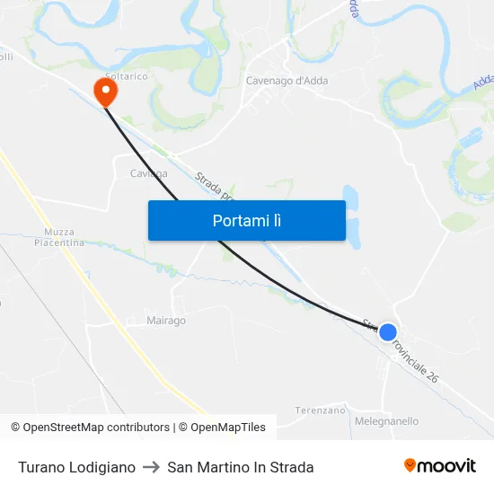 Turano Lodigiano to San Martino In Strada map