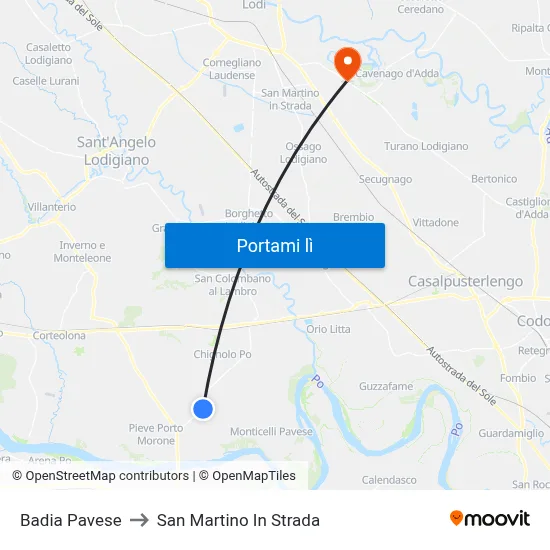Badia Pavese to San Martino In Strada map