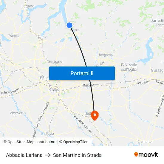 Abbadia Lariana to San Martino In Strada map