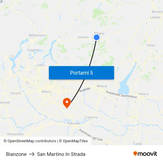 Bianzone to San Martino In Strada map