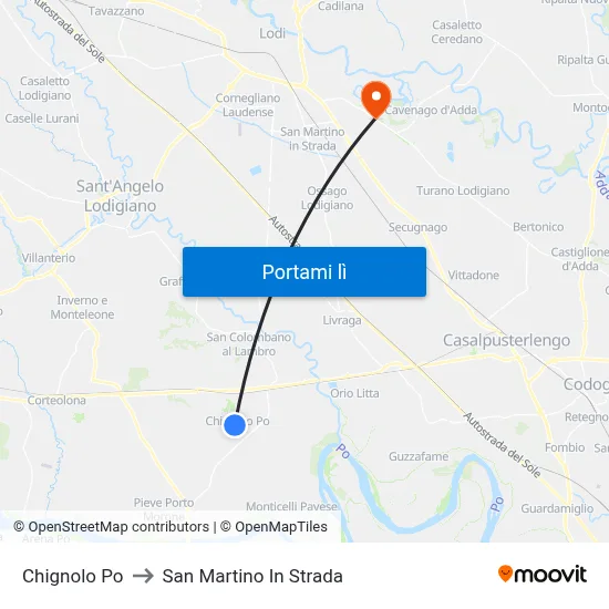 Chignolo Po to San Martino In Strada map