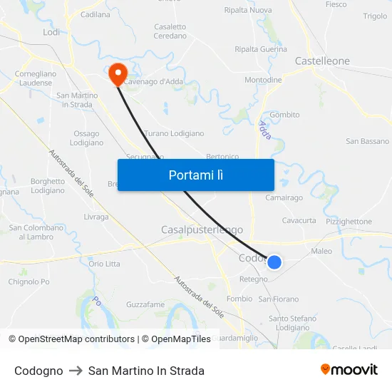 Codogno to San Martino In Strada map