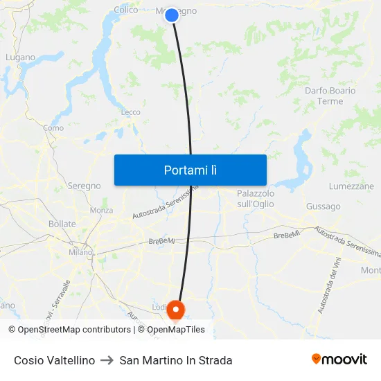 Cosio Valtellino to San Martino In Strada map