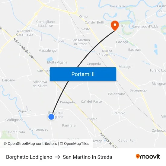 Borghetto Lodigiano to San Martino In Strada map