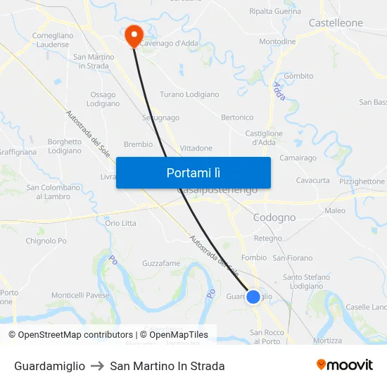Guardamiglio to San Martino In Strada map