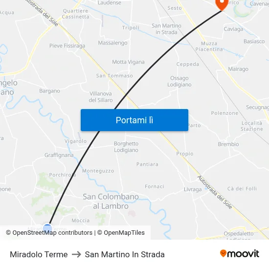 Miradolo Terme to San Martino In Strada map