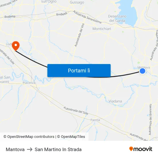 Mantova to San Martino In Strada map