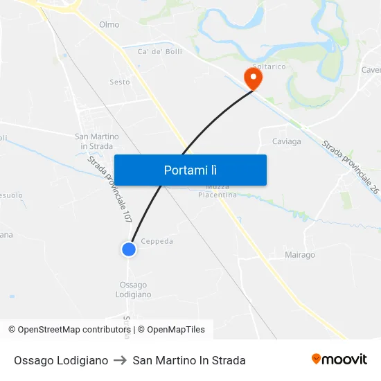 Ossago Lodigiano to San Martino In Strada map
