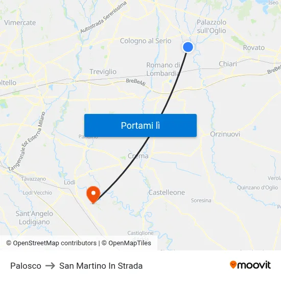 Palosco to San Martino In Strada map