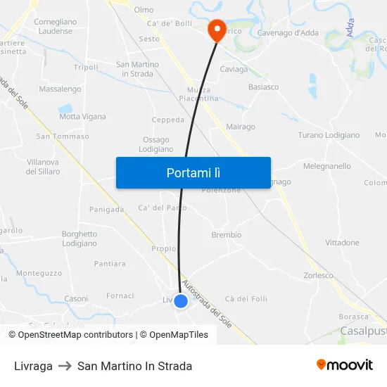 Livraga to San Martino In Strada map