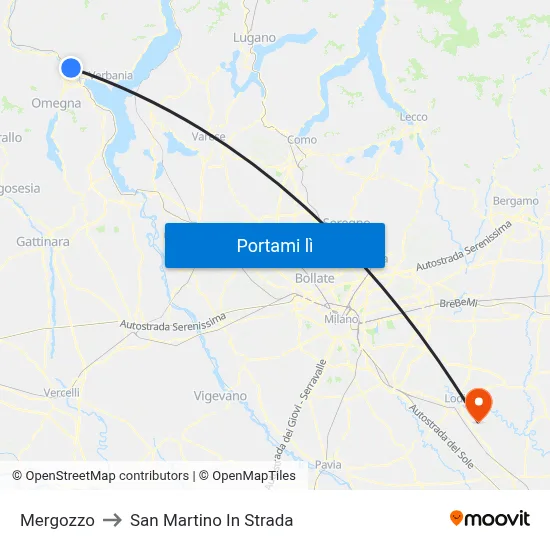 Mergozzo to San Martino In Strada map
