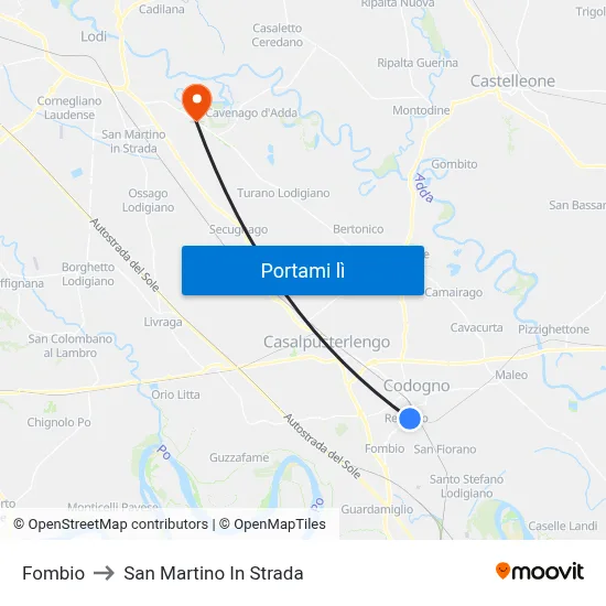 Fombio to San Martino In Strada map