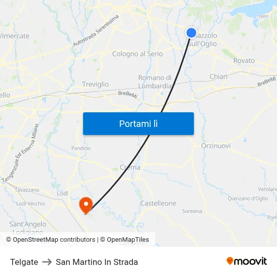 Telgate to San Martino In Strada map