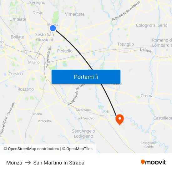 Monza to San Martino In Strada map