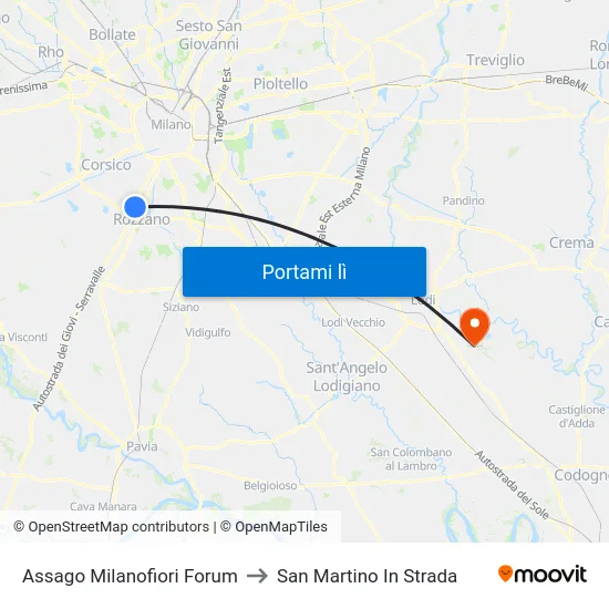 Assago Milanofiori Forum to San Martino In Strada map