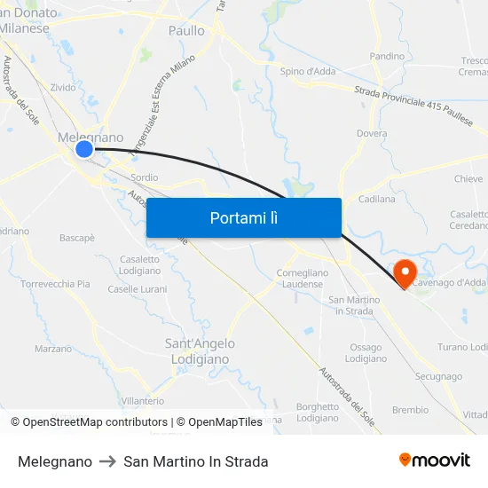 Melegnano to San Martino In Strada map