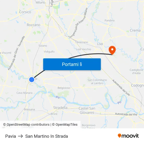 Pavia to San Martino In Strada map