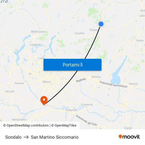 Sondalo to San Martino Siccomario map