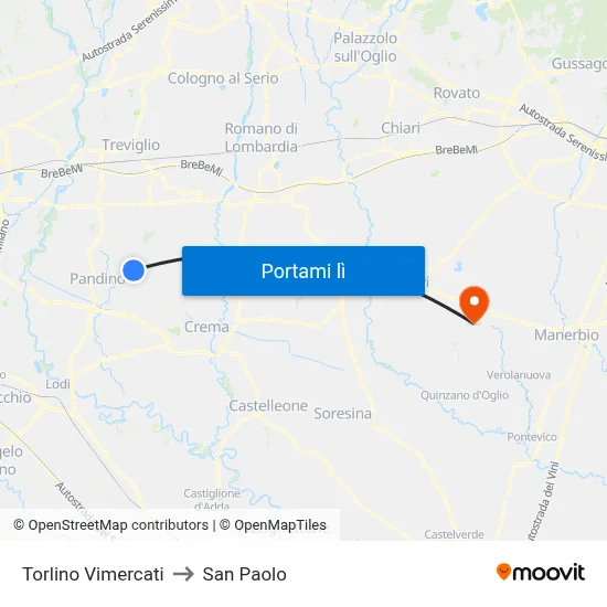 Torlino Vimercati to San Paolo map