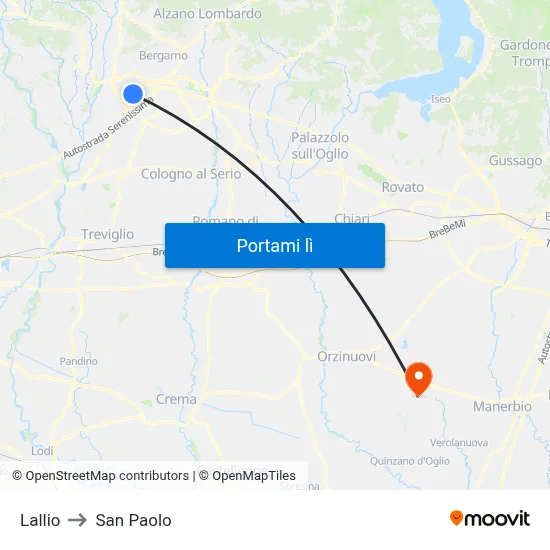 Lallio to San Paolo map