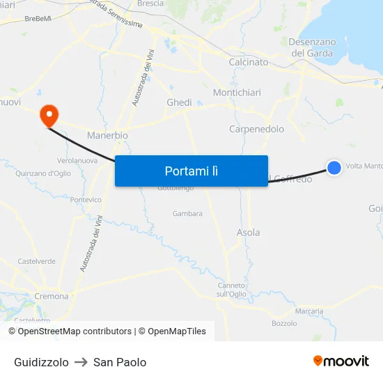 Guidizzolo to San Paolo map