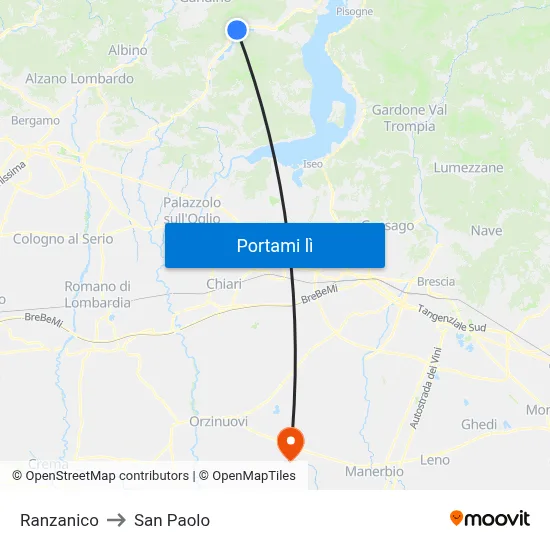 Ranzanico to San Paolo map
