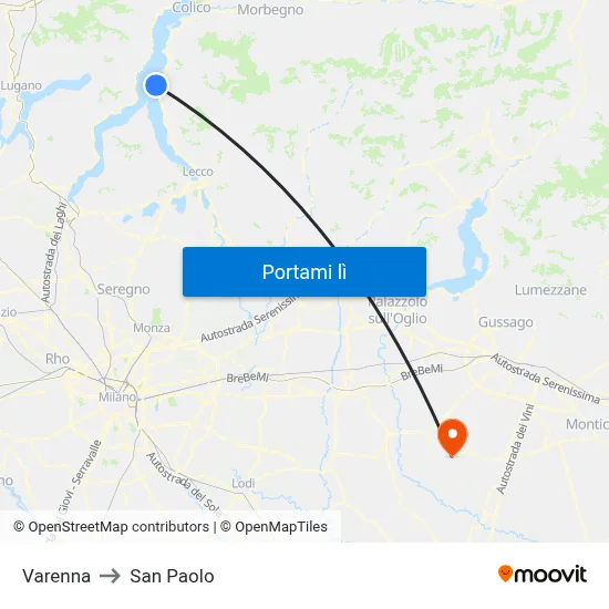 Varenna to San Paolo map