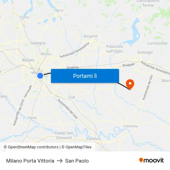 Milano Porta Vittoria to San Paolo map