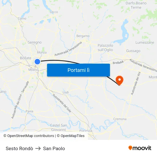 Sesto Rondò to San Paolo map