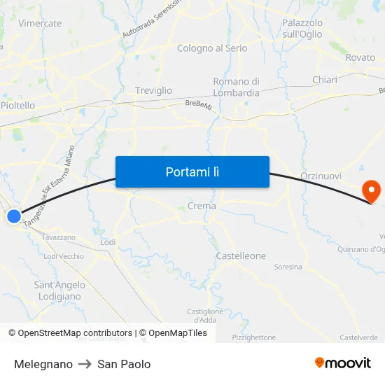 Melegnano to San Paolo map