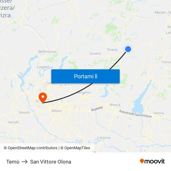 Temù to San Vittore Olona map