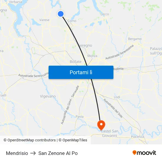 Mendrisio to San Zenone Al Po map