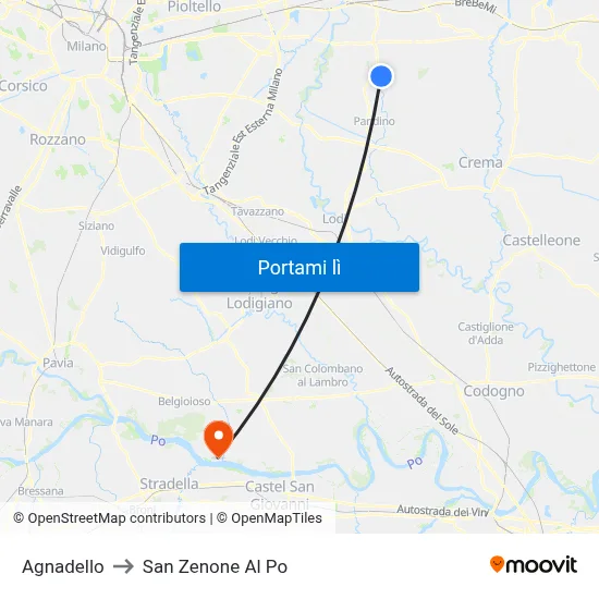 Agnadello to San Zenone Al Po map
