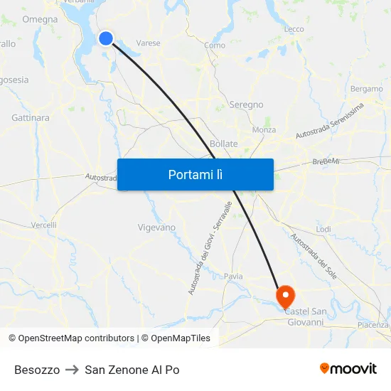 Besozzo to San Zenone Al Po map