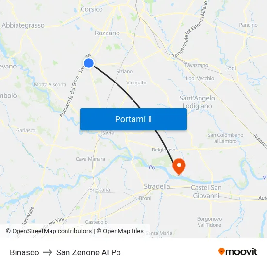 Binasco to San Zenone Al Po map