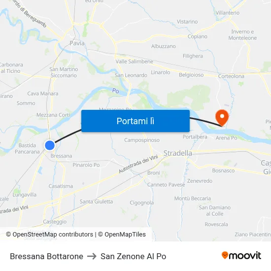 Bressana Bottarone to San Zenone Al Po map