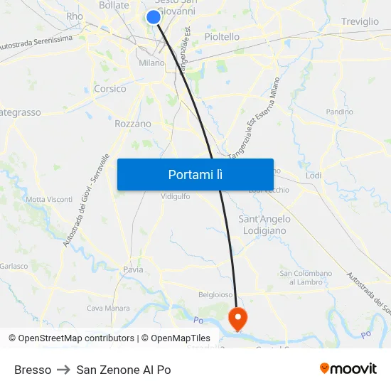 Bresso to San Zenone Al Po map