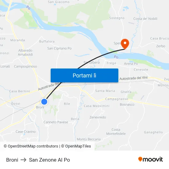 Broni to San Zenone Al Po map