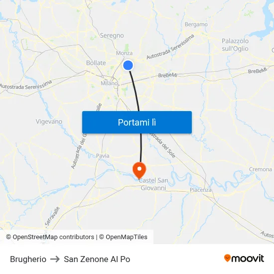 Brugherio to San Zenone Al Po map