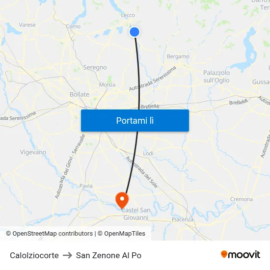 Calolziocorte to San Zenone Al Po map