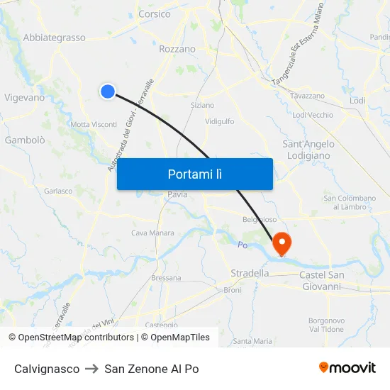 Calvignasco to San Zenone Al Po map