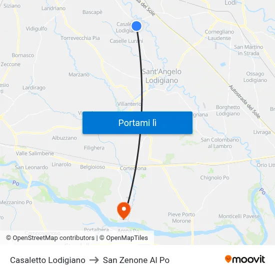 Casaletto Lodigiano to San Zenone Al Po map